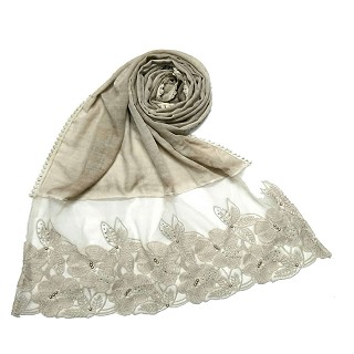 Designer Flower Premium Cotton Hijab - Cream